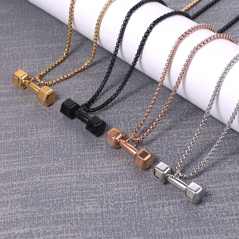 Titanium Steel Fitness Series Pendants Dumbbell Sports Necklace  Friends Birthday Gift