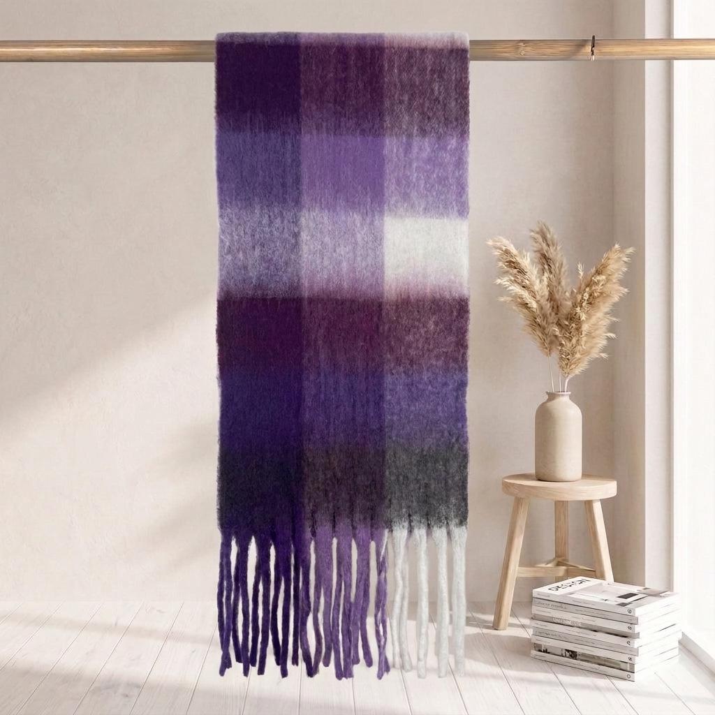 Women's High-Grade Colorful Plaid Mohair Scarf - Thick, Warm, and Versatile for Winter