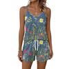 Women Summer Casual Two Piece Set Floral Print Tank Top Sleeveless Square Neck Sportswear with Pockets Shorts Lounge Wear
