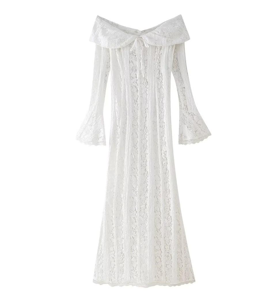 Elegante Abito in Pizzo Bardot a Vita Alta per la Moda Primavera Donna