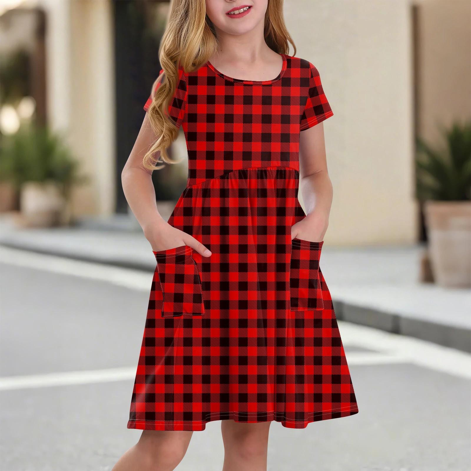 

Детская юбка с круглым вырезом и коротким рукавом, платье принцессы, модное повседневное платье с карманами для девочек 120 винный