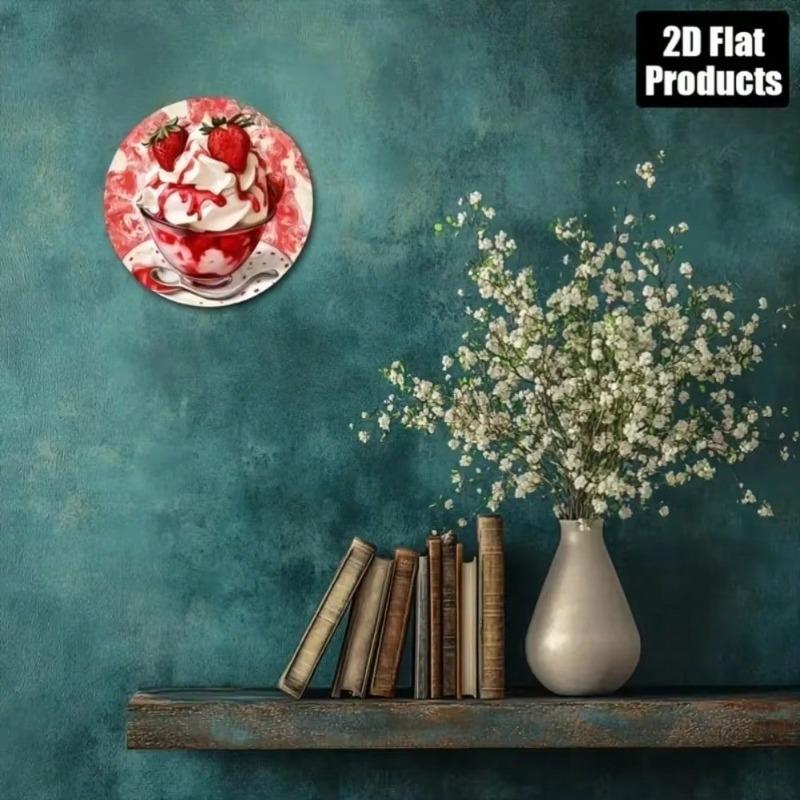 Metal Wall Art Retro Strawberry Ice Cream Decor Kitchen Cafe Home Gift