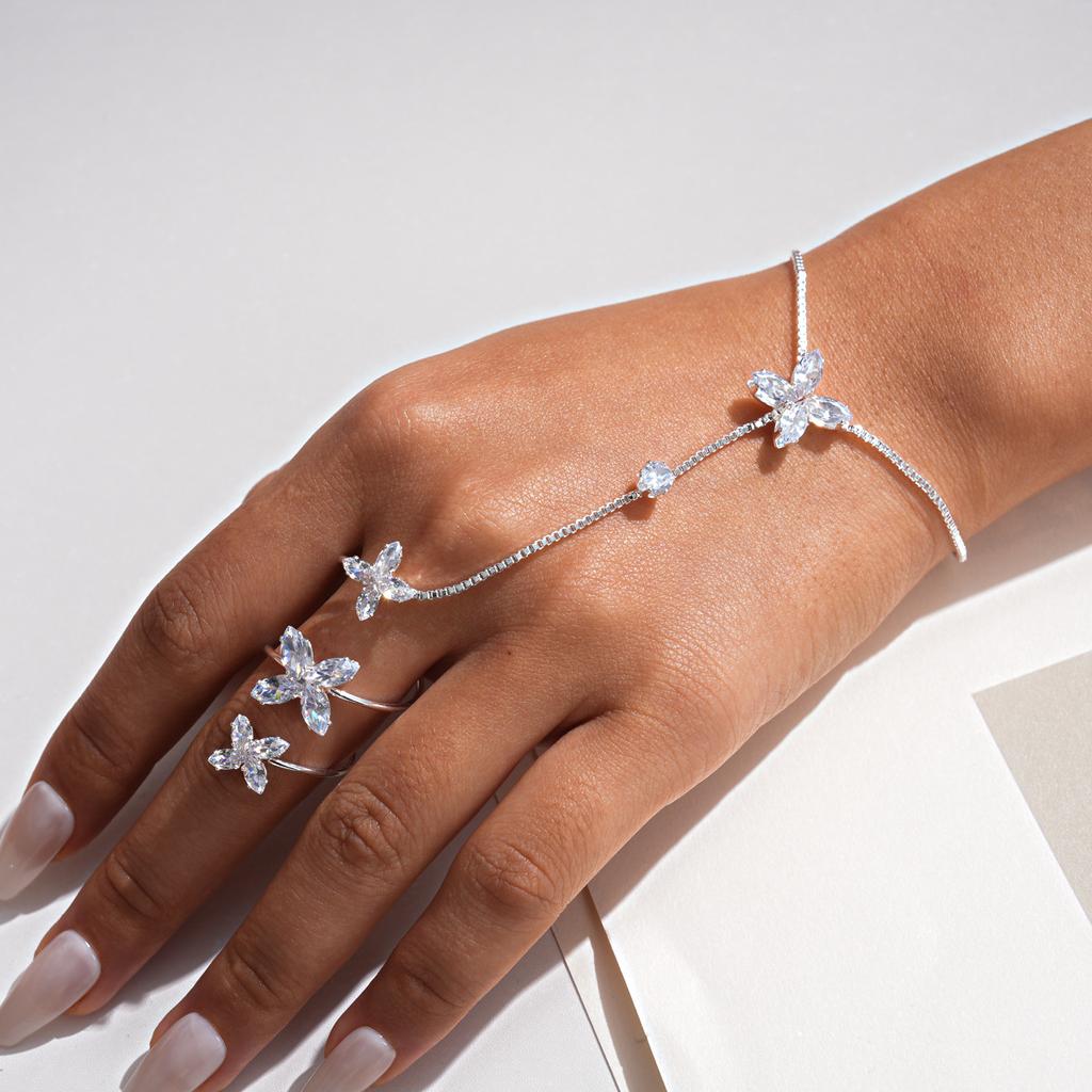 Luxury Zircon Flower Butterfly Bracelet for Women Fashion Adjustable Bracelet Ring Chain Minimalism Hand Chain Bracelets Jewelry