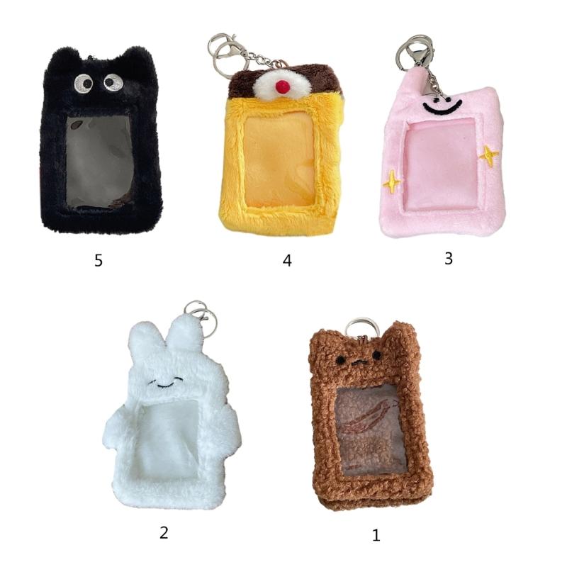 Soft Plush Photocard Holder ID Credit Case with Keychain Cartoon Pendant 3 Inch Photo Card Holders Card Protector School