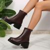 Women Fashion Boots Round Toe Platform Sole Square Heel Back Zipper Short Boots Retro All-match Waterproof Platform Autumn Boots