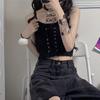 Gothic Grunge Y2k Rückenfreies Crop Top Ärmelloses Damen Kawaii Niedlich Weiß Gestrickte Camis Tank Tops Sommer Mode Weste Weibliche Schnürung Kleidung