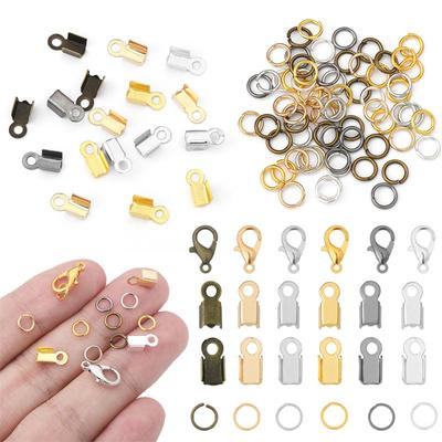80 teile/beutel Legierung Karabinerverschluss Jump Ringe Leder Clip Spitze Falten Crimp Anschlüsse Für Armband Halskette DIY Schmuck Machen Liefert