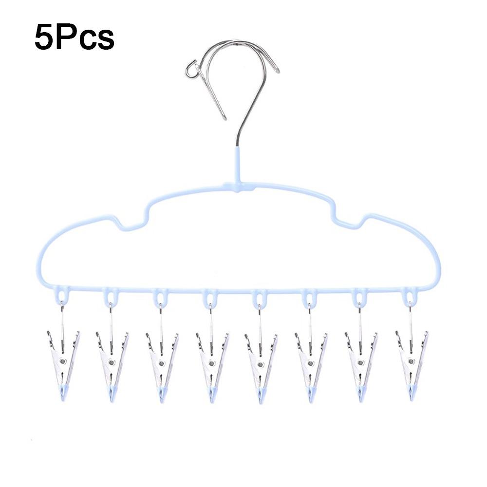 5Pcs Non-slip Clothes Hanger with 8 Clips Stainless Steel Sock Hangers  Closet Storage