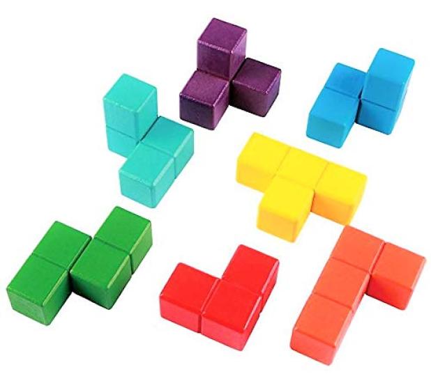 Pipitto Wooden Tetris Blocks, 7-Piece Assembly Cube Puzzle for Brain Training and Anti-Aging
