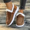 Ladies' Gray Loafers with White Fur Decorati - Comfortable Round Toe Flat Shoes, Comfortable Fabric Lining, Covering The Sole, Comfortable In Winter