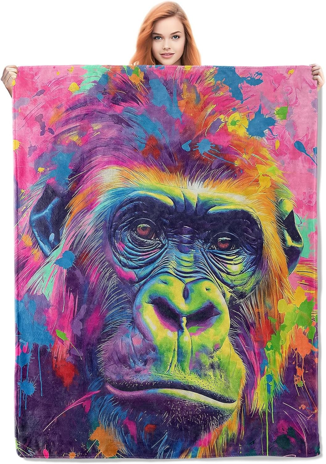 Jmg Household Supplies Unisex Coral Colorful Gorilla Pop Art Blanket Throw Boho Abstract Home Decor Jungle Animal Mural Print Bed Cover