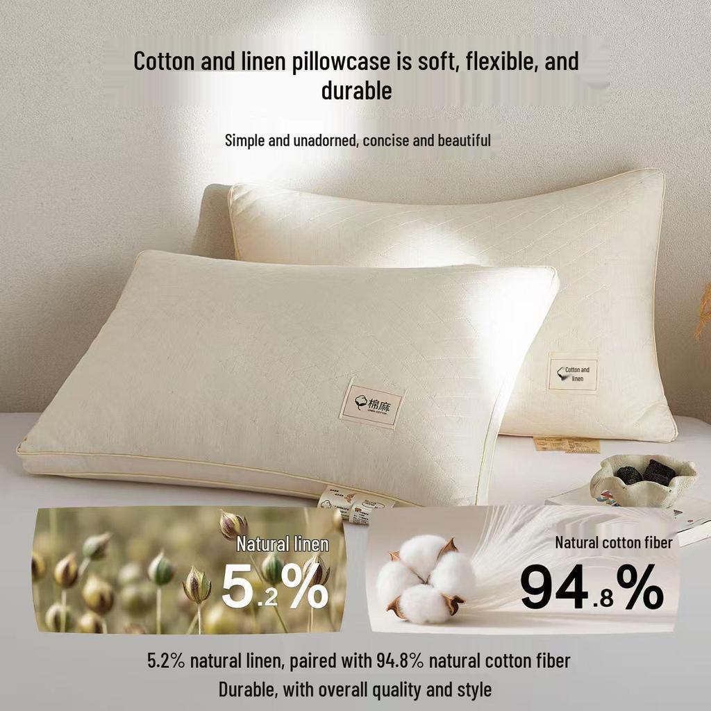 Antibacterial Cotton Linen Pillow for Neck Protection & Cervical Spine Support - Single Dormitory Use