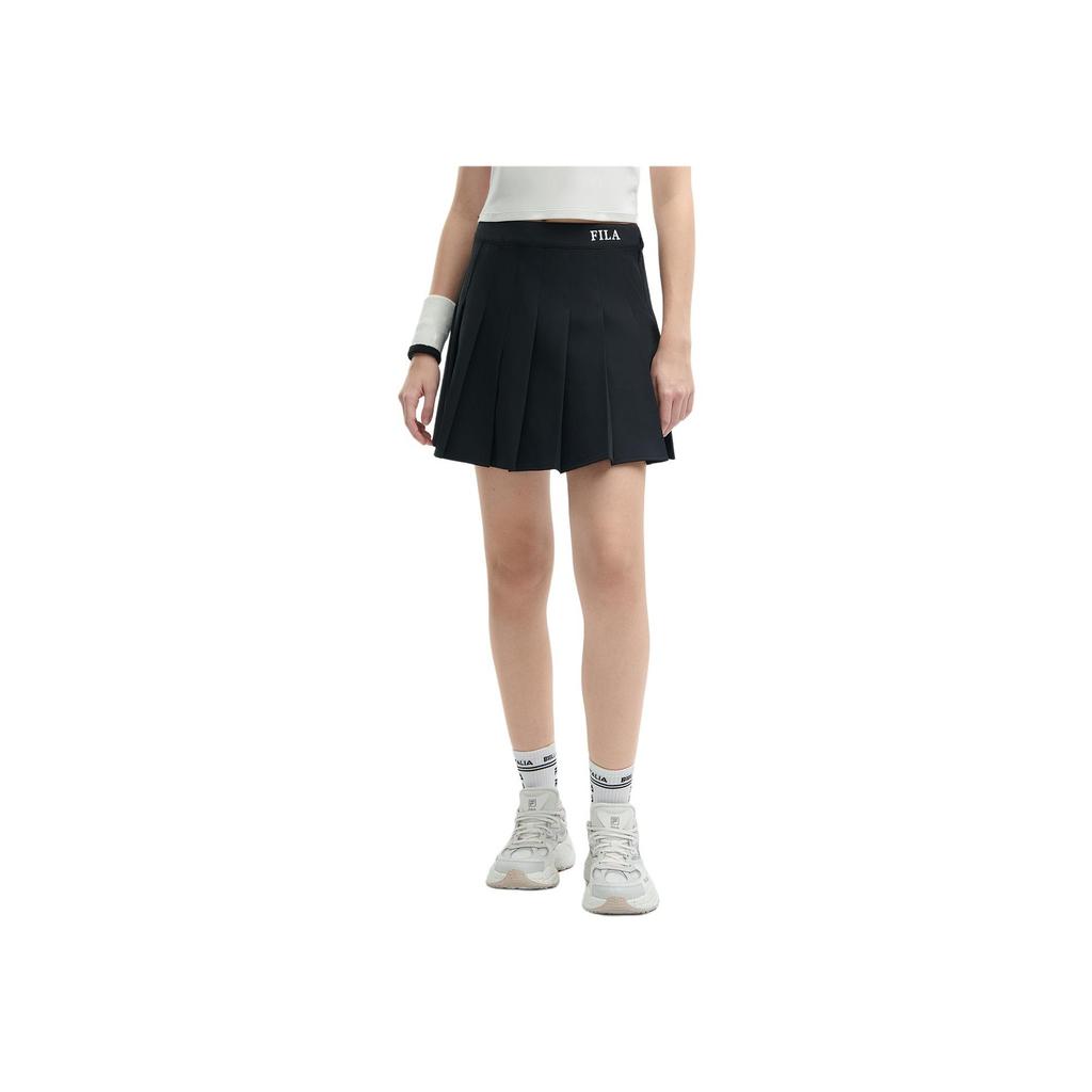 Fila Original Soft Sports Versatile Breathable Comfortable Pleated A-Line Casual Skirt Women Skirts Black F51W429303F-BK