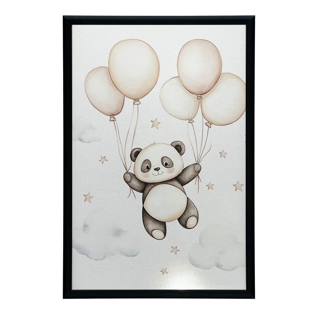 Plakat Uśmiechnięta Panda Z Balonami Plakat Uśmiechnięta Panda Z Balonami, 30X40 Cm, Rama Drewniana Jasny Dąb, Papier Matowy 230 Gsm