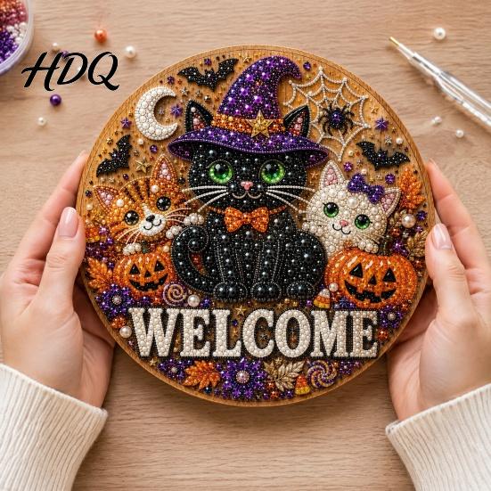 Faux Pearl Painting Arts Halloween Door Sign Kit Ghost Skull Skeleton Cat Welcome Handmade Decoration Crafts for Wall Craft Project