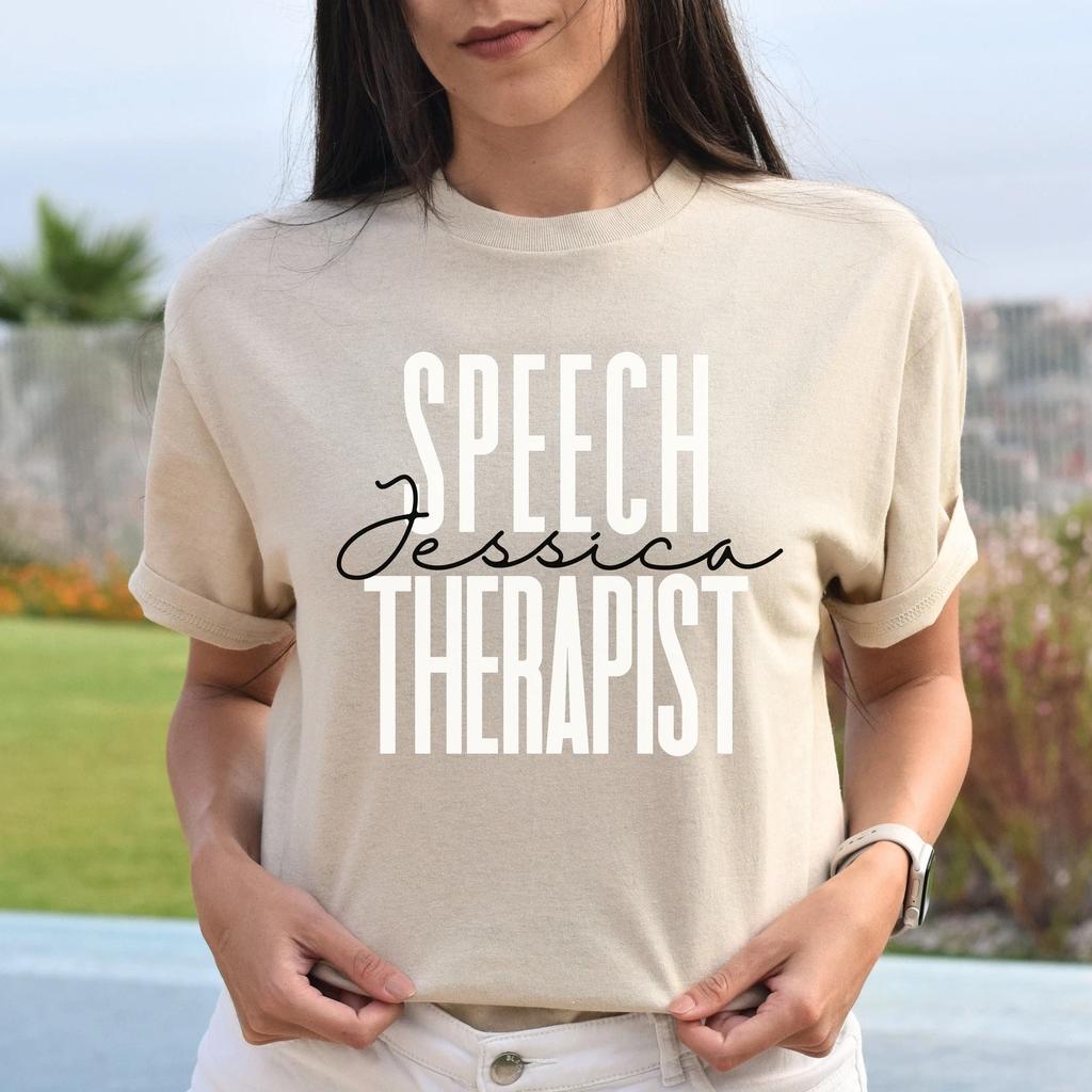 Personalized Speech therapist T-shirt gift Custom name SLP Speech Language Patho