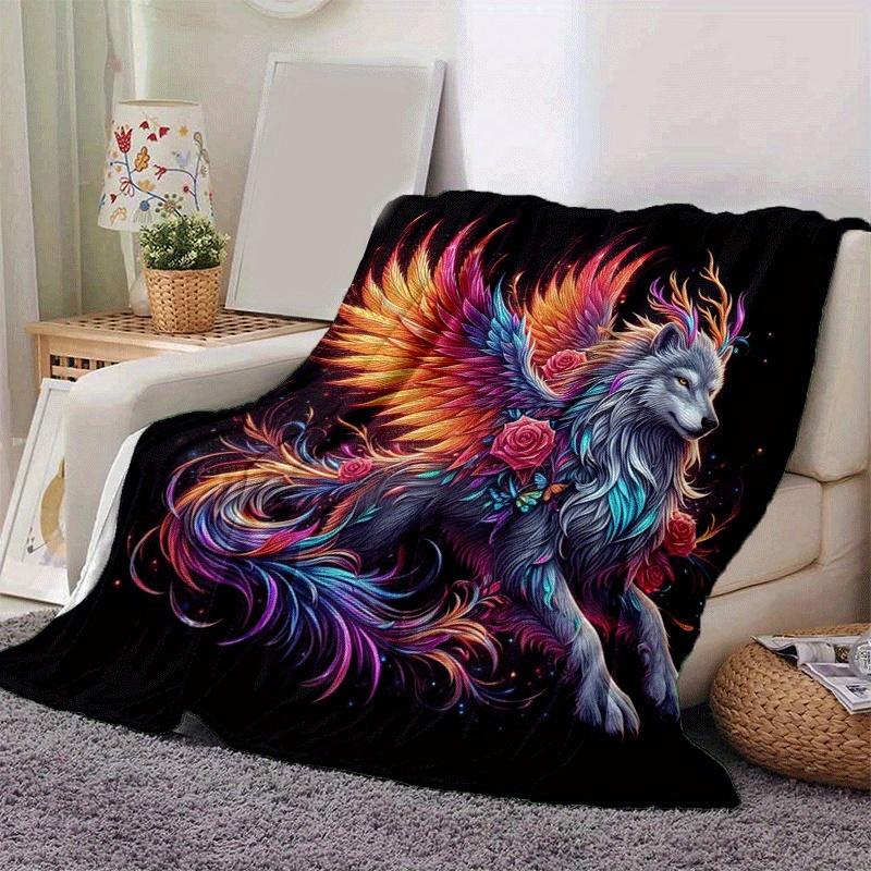 1pc Wolf Printing Lightweight Flannel Blanket, Comfortable and Warm Blanket, for Camping Sofa Bed and Couch Office, In All Seasons