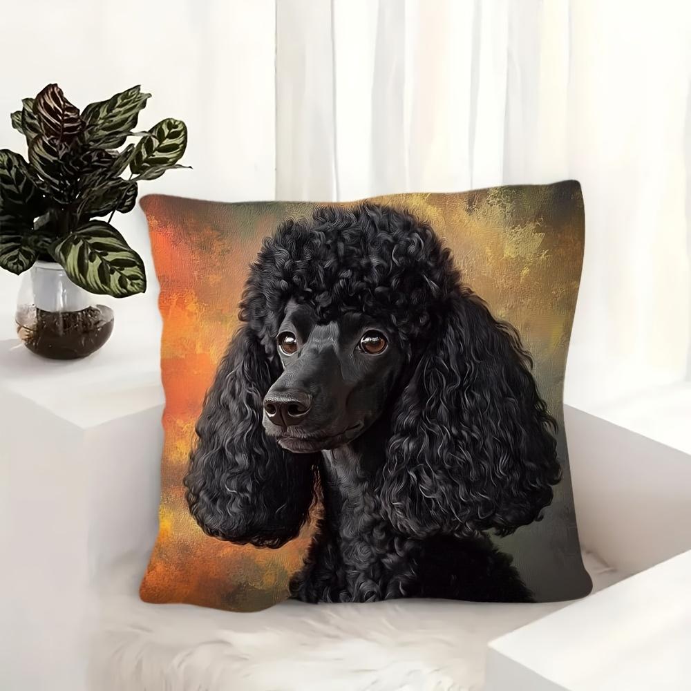 Schwarzes Pudel Doppelseitiger Dekorativer Kissenbezug, Niedliches Lockiges Hundemuster Kissenbezug für Sofa Bett Haushalt Heimdekoration