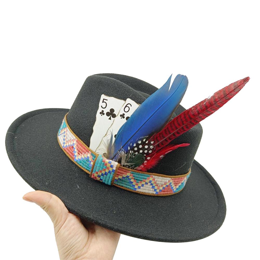 Men's Feathered Jazz Wool Panama Hat, European and American Style Wide-brimmed Party Hat, Fashion Accessory