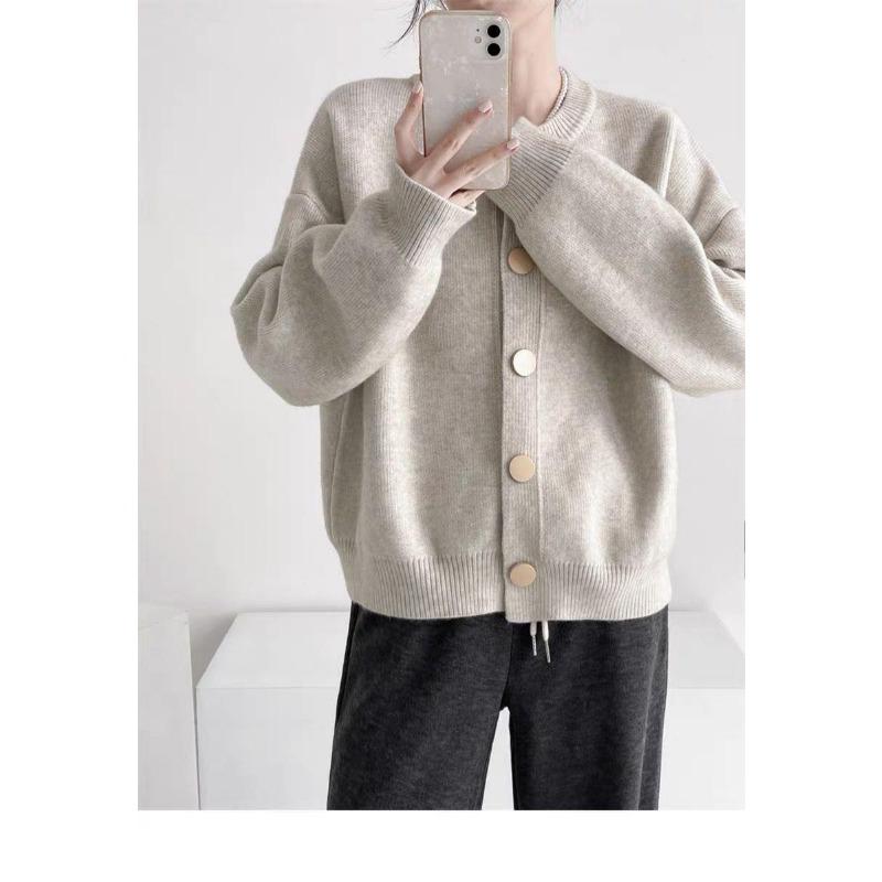 Fashion casual single-breasted knitted cardigan top women's simple and versatile loose and thin sweater jacket