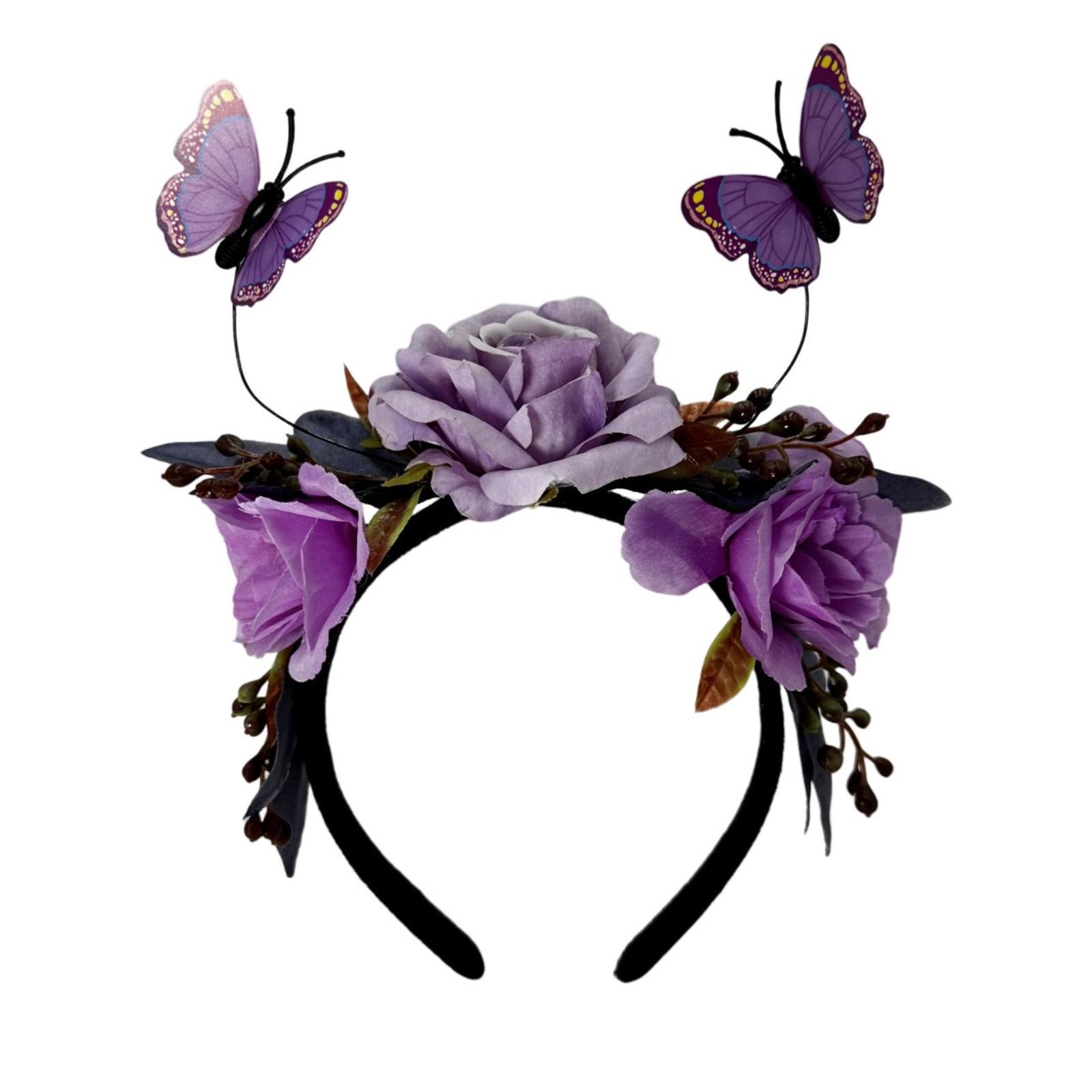 

Day of The Dead Headband Butterfly Rose Flower Crown for Girls Halloween Tiaras and Crown Halo Crown Headwear Accessorie One Size фиолетовый