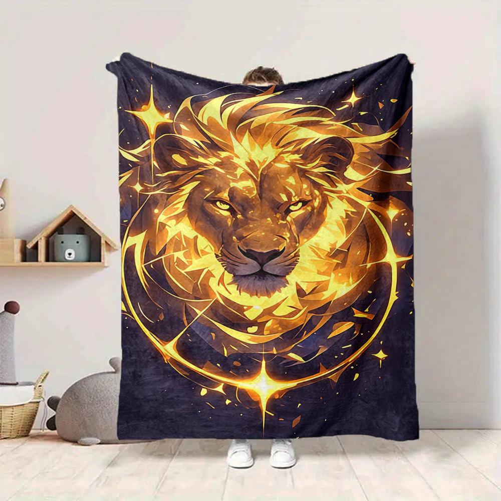 1pc Lion Spirit Print Blanket   Lightweight Flannel Throw Blanket For Sofa, Bed, Living Room, Office, Outdoor Travel, Camping