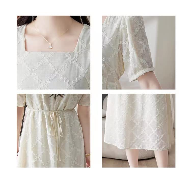 Short Sleeve Tunic Fall [PH.YZBBDPG] Dress, U-Neck, Wedding, Party, Dress, Ruffles, Stylish, Feminine, Slimming, Spring, Summer,