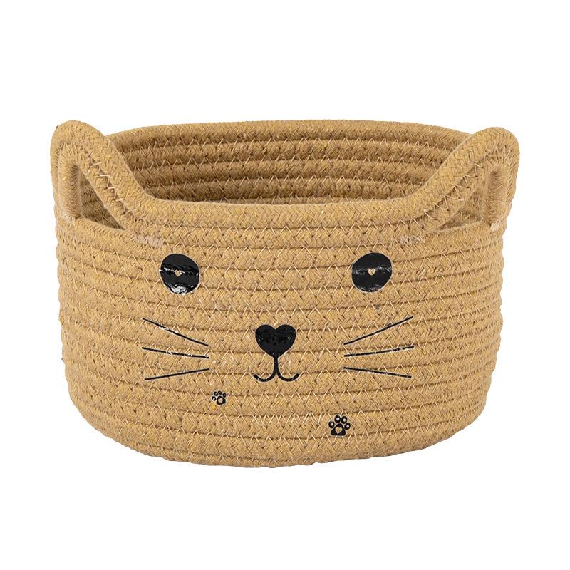 Colorful Cat Cotton Rope Storage Basket for Cosmetics, Toys, Keys & Books