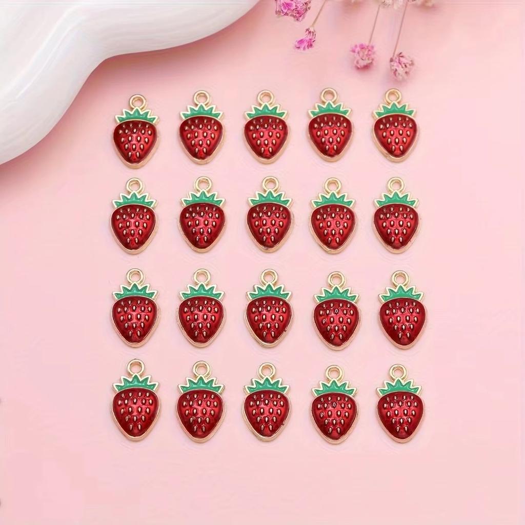 20Pcs Gold Plated Red Cherry Charms Strawberry Pendants For Jewelry Making Diy Necklace Bracelets Earrings Key Chain Accessories