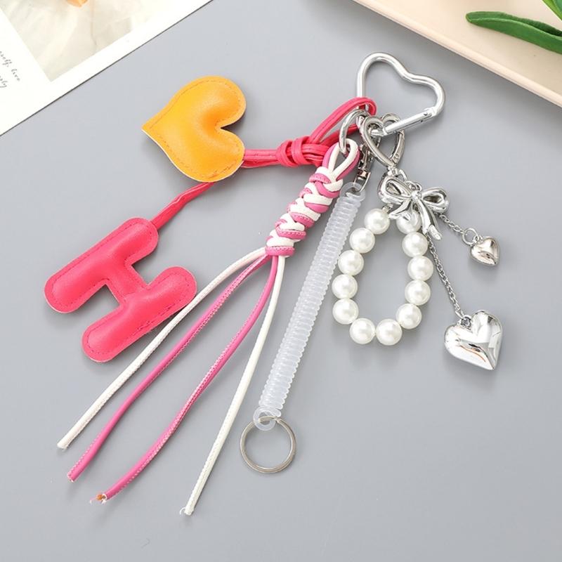 Cute Bag Charm Pendant Keyring Alphabets Heart Braided Rope Keychain Bag Charm for Backpack Purse Handbag Decoration