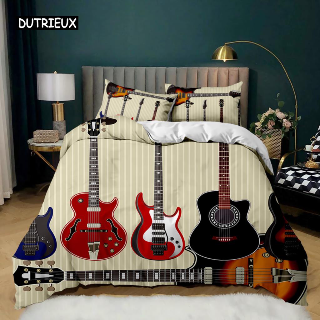 

Гитара пододеяльник комплект электрогитара в Burning Musical Creativity Concept музыка двойной Queen King Size полиэстер Qulit чехол US Queen(228x228cm)