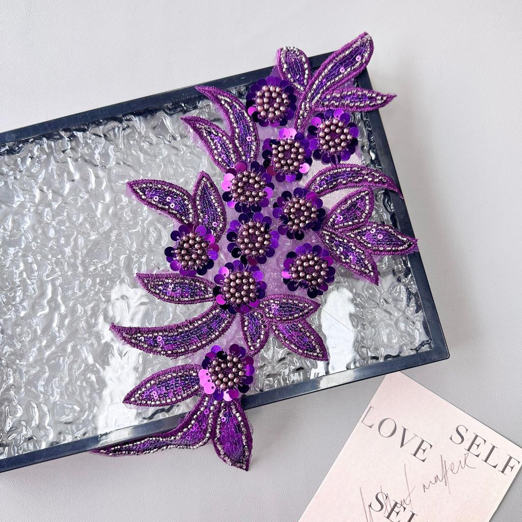 Heavy Industry Mesh Handmade Beaded Sequins Three-Dimensional Flower Embroidery Applique Wedding Dress Hair Accessories Decorative Cloth Stickers