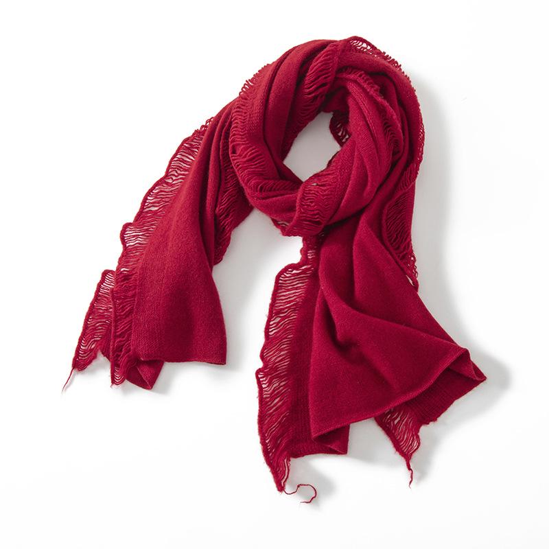 Women's 100% Cashmere Scarf - Soft, Warm, Elegant Knit with Tassels for Autumn and Winter.