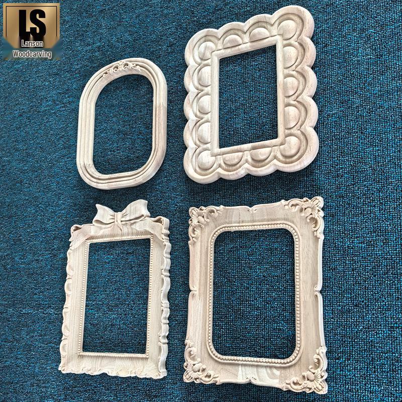 Specchio & Cornice Foto Intagliati in Legno Massello Stile Europeo, Decorazione Murale in Impiallacciatura Retrò Francese