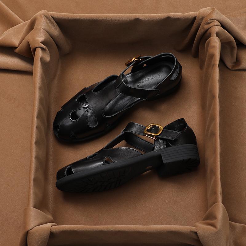Fashion Summer Women's Sandals 2025 Artificial Leather Casual Comfortable Outdoor Fashion Retro Roman Sandals Hollow Out British Sandals