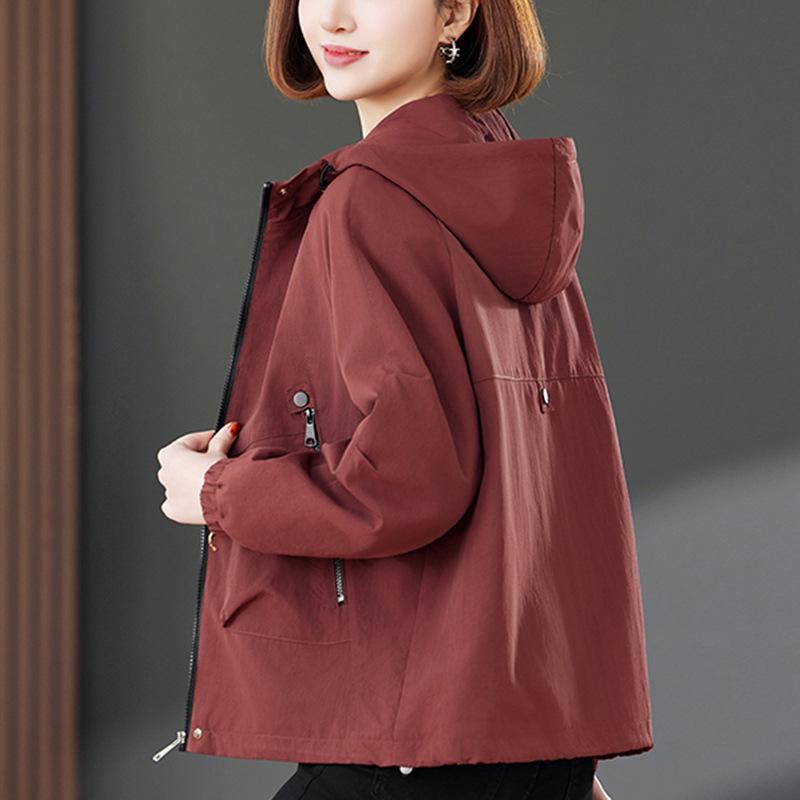 Ankola Women's Red Hooded Short Jacket, 2025 New Casual Spring & Autumn Plus Size Petite Style