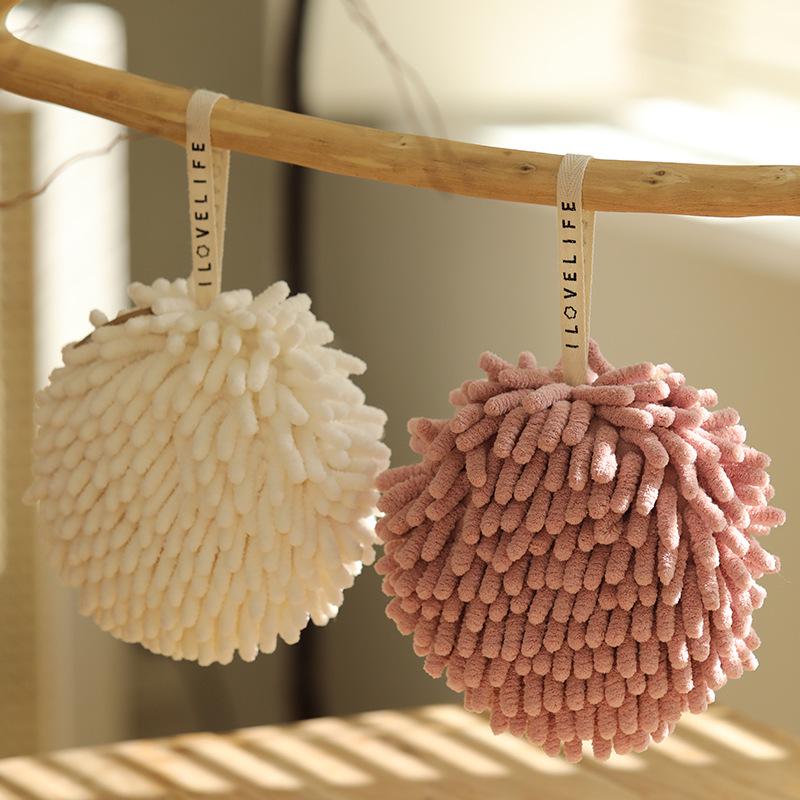 Japanese Microfiber Chenille Hanging Hand Towel Ball - Cute, Absorbent, Round Towel for Kitchen and Bathroom Use
