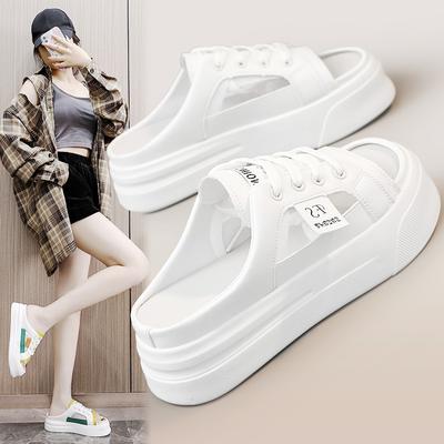K8707 Nové Sieťované polovičné papuče Summer Tide Duté Priedušné Hrubé dno Zvýšené Ležérne Papuče Sandále Doska Topánky