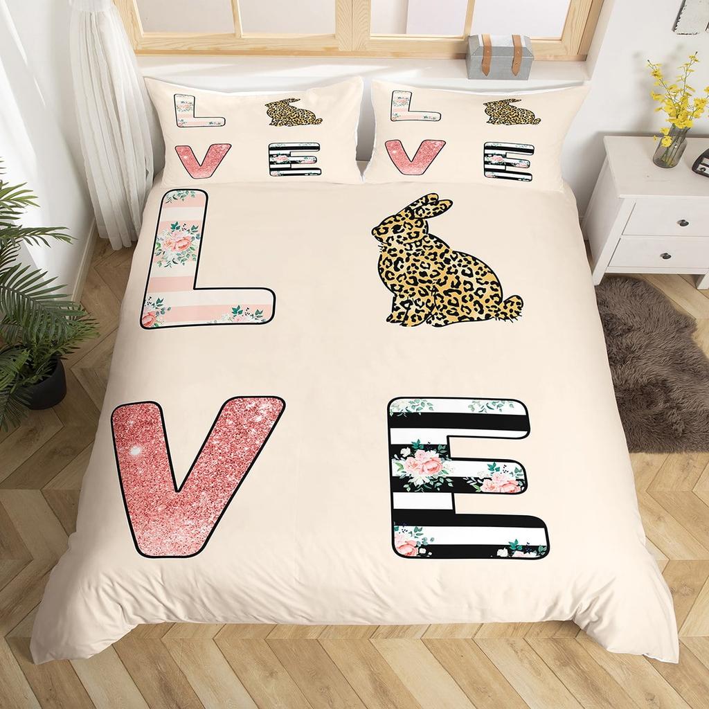 Comforter Whimsical Rabbit Adorable Pink Bedding With Flowers Heart Motif For Rooms Suitable Children Kids And Adults