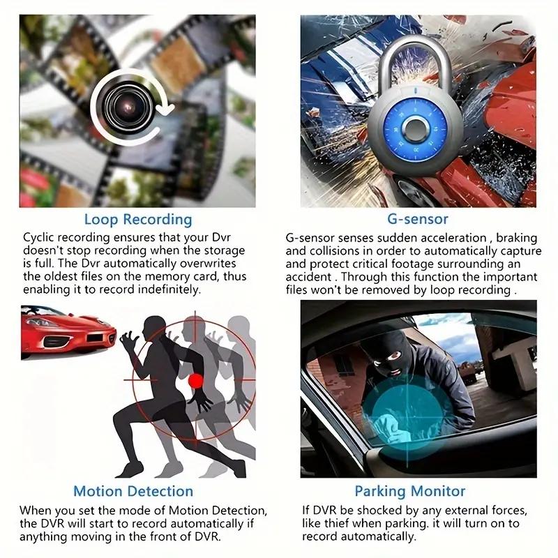 1080P Araba DVR 3 Kamera Lens 4 İnçlik Dikiz Kamerası Geri Görüş Kamerası Dahil TF Kart Video Kaydedici Otomatik Kayıt Cihazı