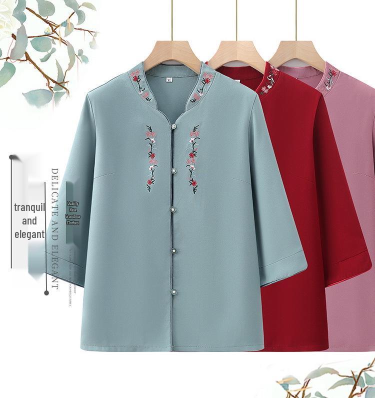 Chinese Style Embroidered Summer Shirt for Elderly Women