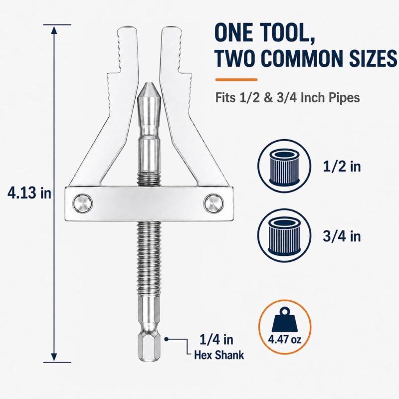 Broken Pipe Repair Tool with Internal Grip Head, 1/4 in Drive End, for 1/2 in and 3/4 in Routine Pipe Service Tasks