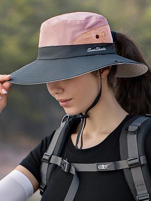 Unisex Large Brim with Leaking Ponytail Quick Drying Bucket Hats Fishermen Caps Outdoor Casual Cap Women Sunscreen Hat Sun Hat
