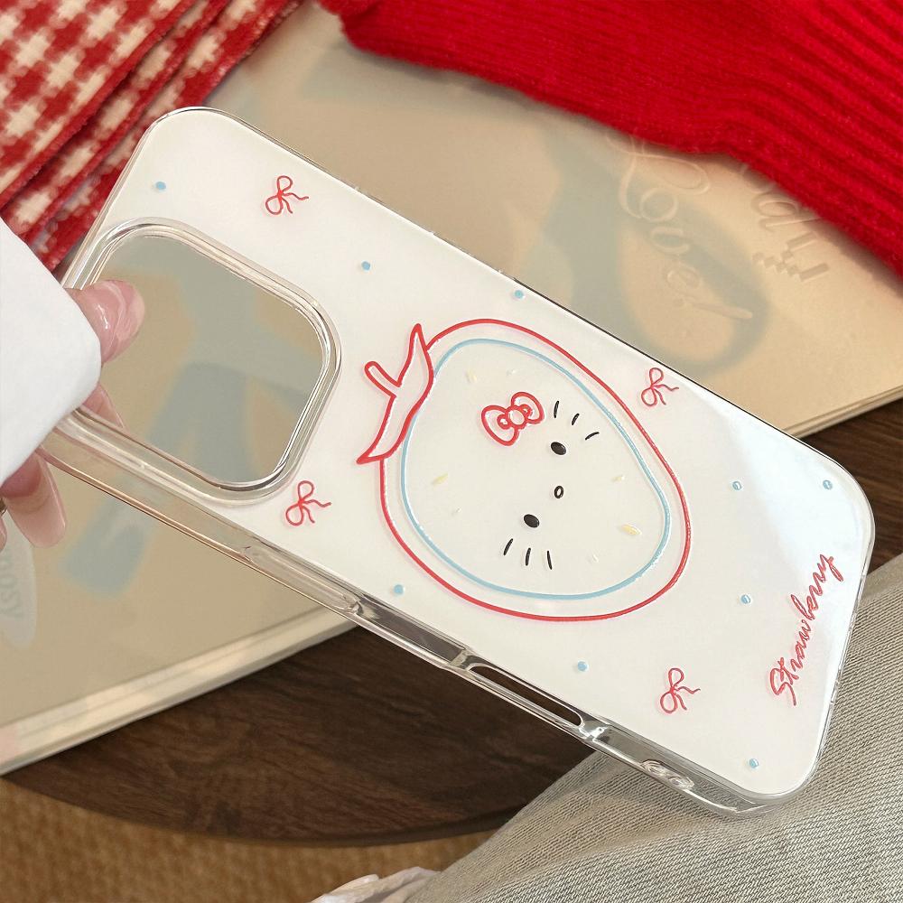 Cute Strawberry Cat IPhone 16 Case, Compatible with IPhone 17 Pro Max, Multi-Size Protective Case