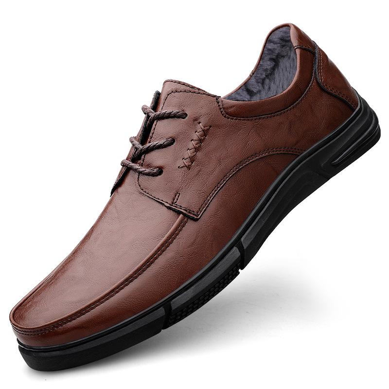 Men's Large Size Leather Business Shoes - Soft Sole, Non-Slip, Lace-Up, Ideal for Middle-Aged and Elderly.