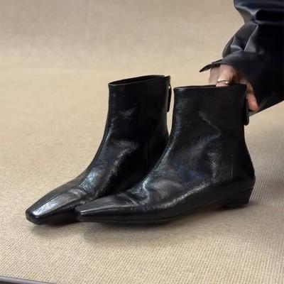 Blue Cabinet Version! Huge Good-looking Short Boots Women's Versatile Commuter Style Square Head Rear Zipper and Ankle Boots French Thin Boots
