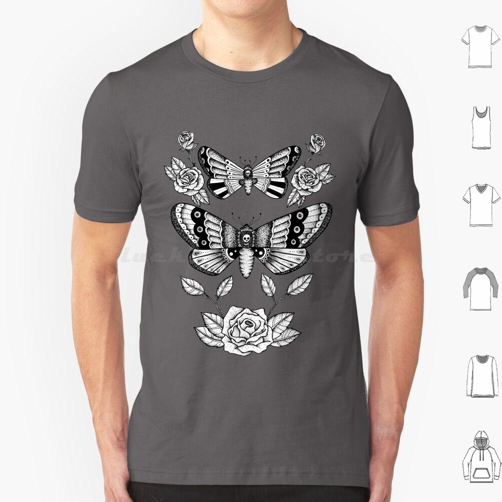 Death Moths T Shirt Big Size 100 Cotton Death Moth Roses Death Moths Moths Moth Black And White Fine Liner Detail Dot Work