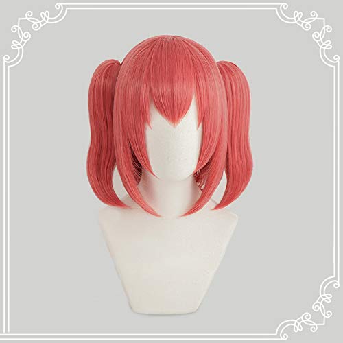 Heat-resistant cosplay wig, red, twin tails with bun, short hair, perfect for events, Christmas, or costumes + 2 bonus items