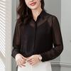 Sommermode Schwarzes Chiffonhemd Damen Langarm Durchsichtiges Mesh Sonnenschutz Sexy Top