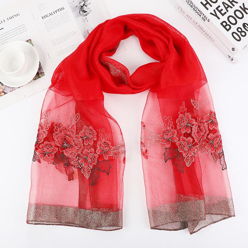Hangzhou silk and wool blend exquisite embroidered women's long silk scarf, classic mulberry silk shawl in apricot color